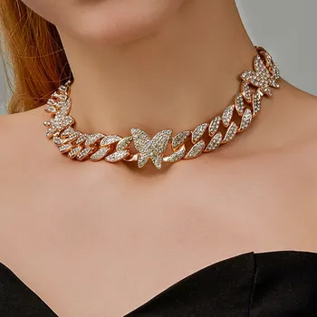 Персонализированное Кубинское ожерелье из нержавеющей Стали, Регулируемое Модное ожерелье-бабочка Со стразами, Европейский стиль, женские ювелирные изделия, подарок