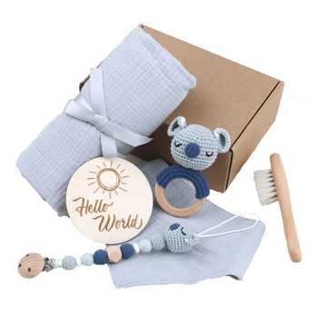 Портативный Набор детских игрушек с Милым Прорезывателем, соской-цепочкой, щеткой для волос, нагрудниками для младенцев QX2D