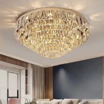 Потолочный светильник из нержавеющей стали в гостиной, современная прямоугольная / круглая хрустальная лампа K9, потолочный светильник 2022, светодиодный источник света E14