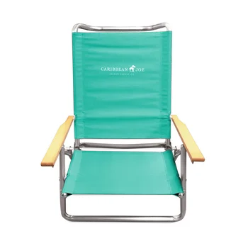 Пятипозиционный Складной пляжный стул Caribbean Joe с низким песчаным покрытием и деревянными подлокотниками