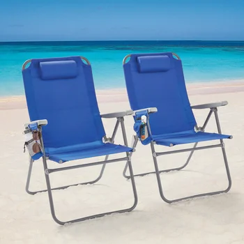Раскладывающийся 4-позиционный Пляжный стул Oversize с 2 упаковками, синий, вес 12,6 фунтов, 33,86 X 25,98 X 39,96 дюйма