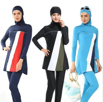 Распродажа 10 компл./лот, женские скромные купальники, Мусульманский, с полным покрытием, съемный купальник, Пляжная одежда, Размер S-XXXXL, турецкий костюм