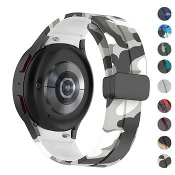 Ремешок с цветочным принтом для Samsung Galaxy Watch 5 Pro 45 мм 4/5 40 мм 44 мм Ремешок Силиконовый Магнитный Браслет Watch 4 Classic 42 мм 46 мм