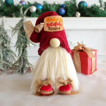 Рождественская кукла в шляпе с белой бородой, надписью с алфавитом, Плюшевая кукла-карлик, украшение для подарков