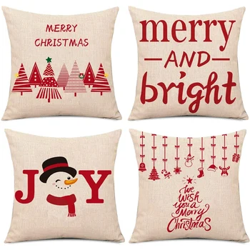 Рождественская наволочка, Рождественская елка, Снеговик, Рождественские подвески, Чехол для подушки, Льняной диван, Украшение чехла для подушки