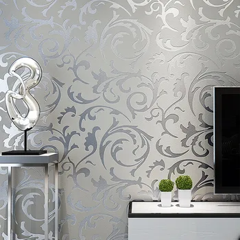 Серый Рулон обоев с 3D дамасским тиснением, настенные покрытия для гостиной, спальни, Домашний декор, Европейские Серебряные нетканые обои с цветочным рисунком