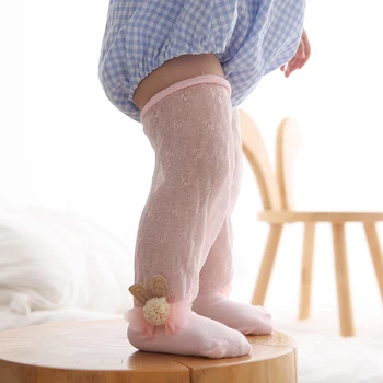 Сетчатые носки выше колена для младенцев, кружевные носки с цветами и кроликом для малышей, детские носки для новорожденных, Летние тонкие чулки для девочек