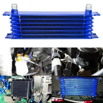 синий алюминиевый радиатор AN10, 7 рядов, масляный радиатор японского типа для автомобильного двигателя, Замена радиатора охлаждения, Универсальный охладитель