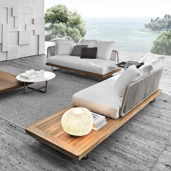 Скандинавская мебель для отдыха на открытом воздухе внутренний двор открытый балкон сад открытый водонепроницаемый солнцезащитный крем из массива дерева ротанговый диван
