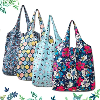 Складные сумки для покупок с цветочным принтом Большой емкости, пригодные для вторичной переработки полиэфирные чехлы, сумки многоразового использования, сумка для хранения