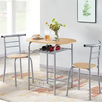 Современный обеденный набор Alden Design 3шт с круглым столом и 2 стульями, разных цветов
