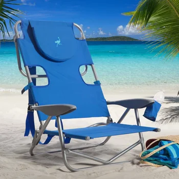 Стальной пляжный стул с Рюкзаком - Синий шезлонг plegable