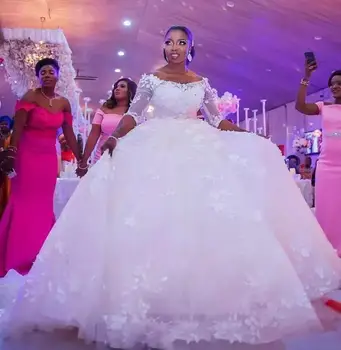 Старинные Кружевные Аппликации Бальное Платье Африканские Свадебные Платья 2022 С Коротким рукавом Дешевые Платья Невесты Robe De Mariee Vestido De Noiva