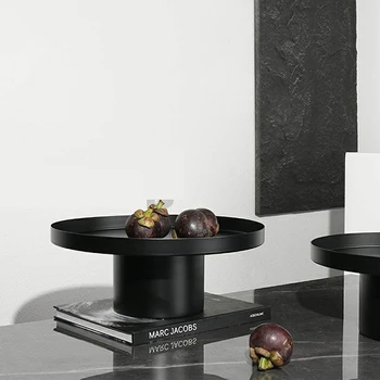 Фруктовая тарелка с высоким подносом в скандинавском стиле ins, простой домашний однотонный поднос для хранения всякой всячины, современная выпечка, свадебная черная фруктовая тарелка