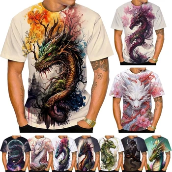 Хит продаж, Новая футболка с 3D Принтом Дракона, Детская Футболка с изображением Сакуры и Змеи, Короткий рукав, Аниме Shenron, Мужские И женские Модные Повседневные Топы