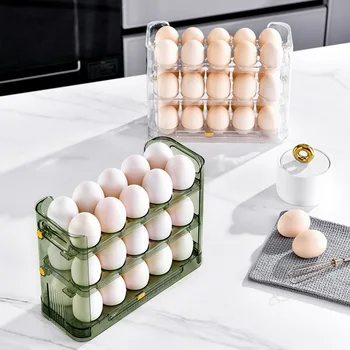 Холодильник на 3 штуки и вместительный ящик для хранения, Большой Удобный Держатель для яиц, коробка для яиц для слоев, Переворачивающее яйцо, Прочный, легкий