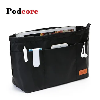 Черная сумка-органайзер с несколькими карманами, сумка-органайзер с отделениями, вставки для сумок, разделители отделений