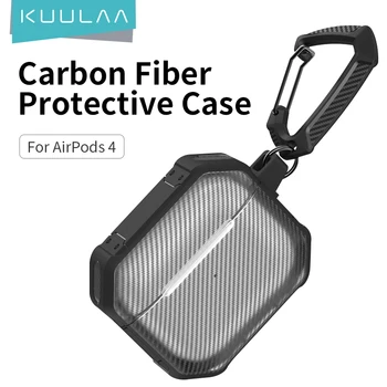 Чехол KUULAA из углеродного волокна для Apple AirPods Pro 2 3, защитный чехол, противоударные аксессуары для наушников с крючком для брелка