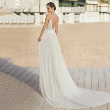 Элегантные кружевные шифоновые свадебные платья TIXLEAR с разрезом, свадебные платья в стиле бохо-шик, бретельки-спагетти, V-образный вырез