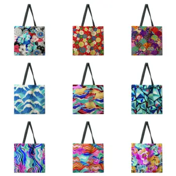 Японская декоративная роспись, печать, сумка-тоут, льняная тканевая сумка, повседневная складная сумка для покупок, уличная пляжная сумка, повседневная сумка